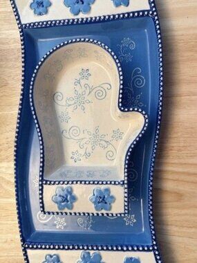 Temptations Tara blue mitten and scarf snack serving tray platter